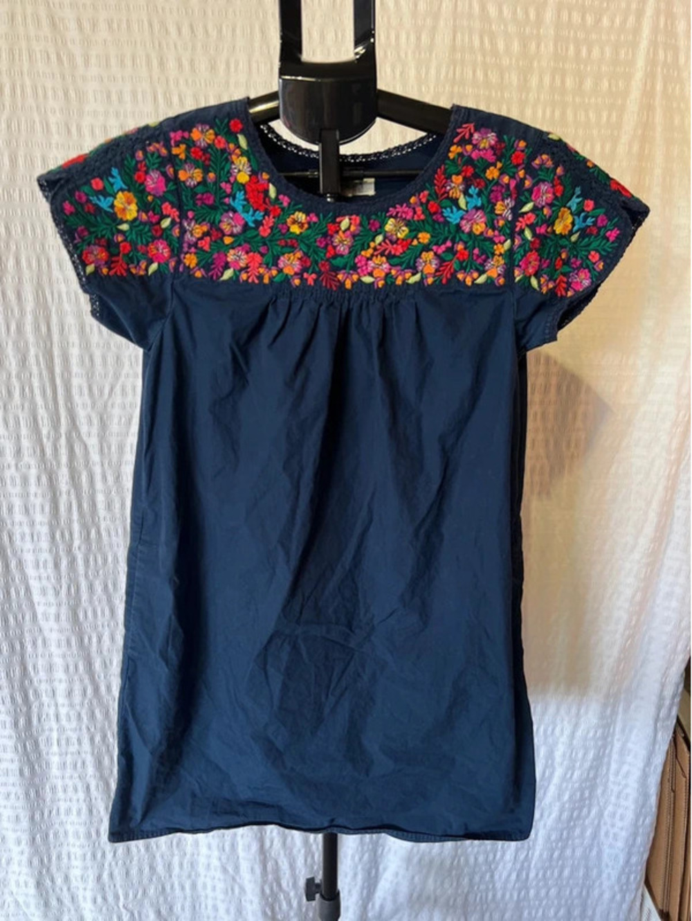 Madewell Sz Sm Navy Embroidered Flowers Dress